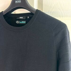 HUGO BOSS / MERCEDES - Crew Sweater - Medium - Blk - 100% Virgin Wool